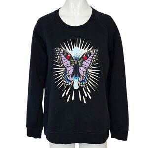 Maje Womens Butterfly Embroidered Sweatshirt Size S/M Black Pullover Long Sleeve